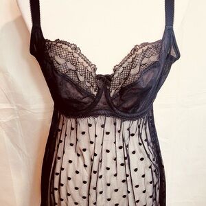 Cleo by Panache Sheer Black Lace Polka Dot Chemise